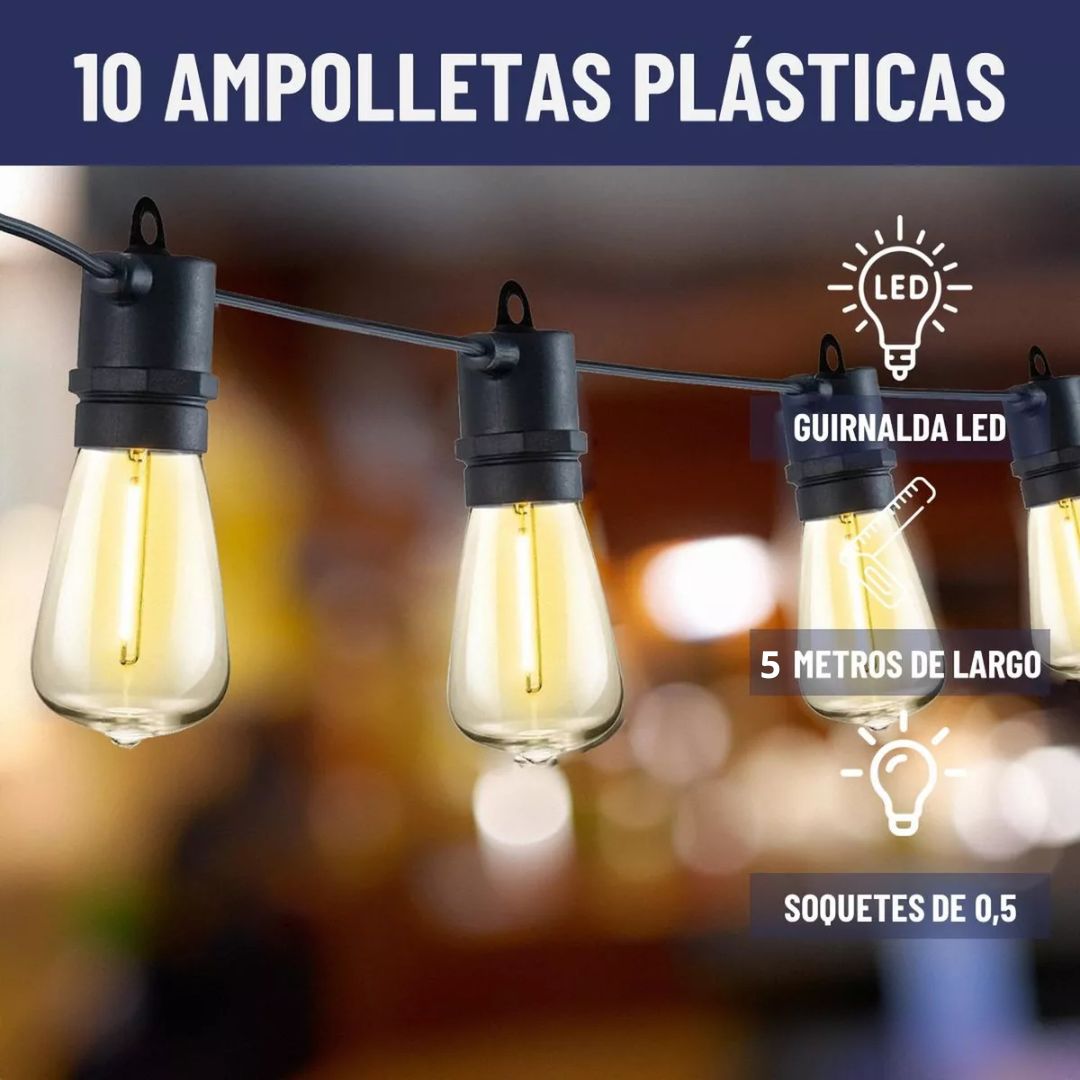 GUIRNALDA DE 5 METROS 10 LUCES IMPERMEABLES